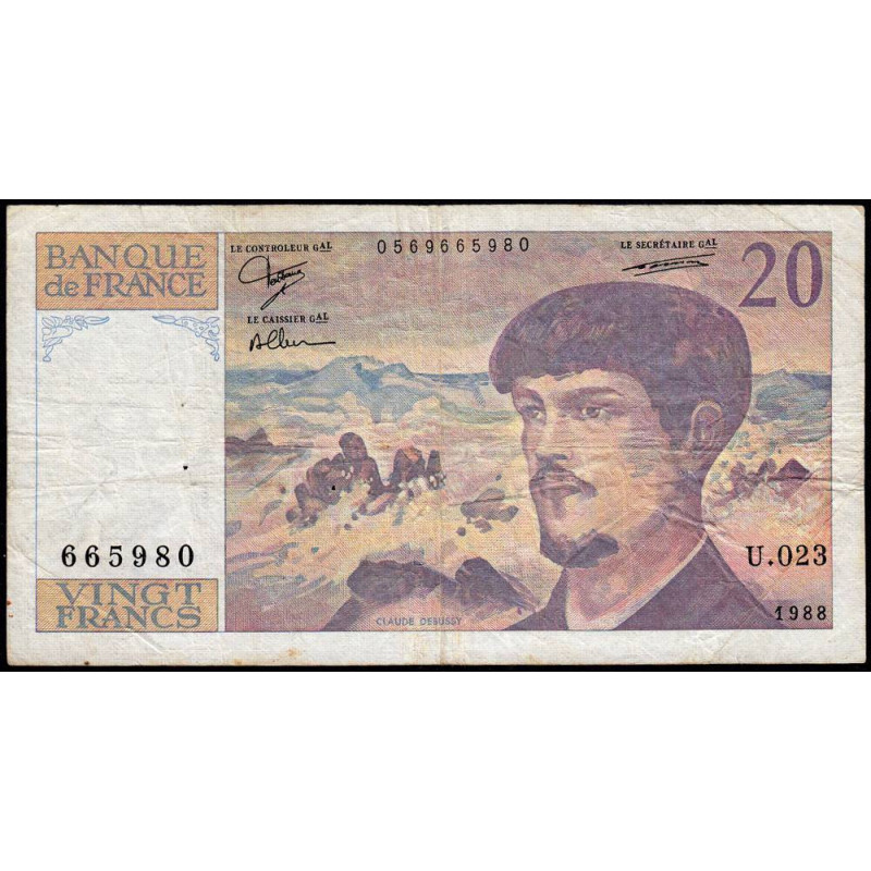 F 66-09 - 1988 - 20 francs - Debussy - Série U.023 - Etat : TB