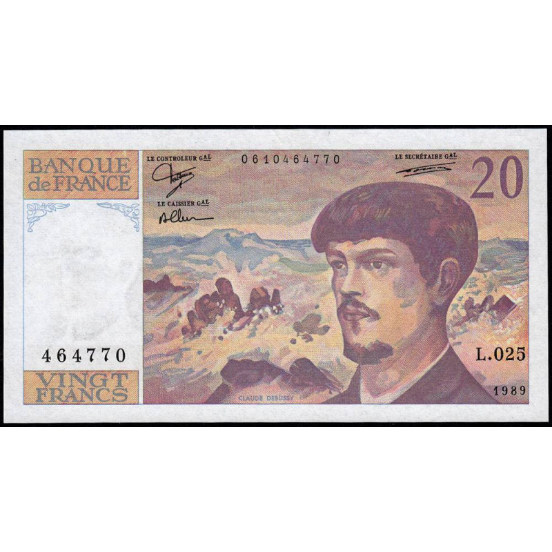 F 66-10 - 1989 - 20 francs - Debussy - Série L.025 - Etat : SUP