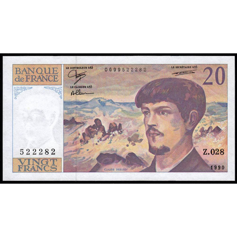 F 66bis-01 - 1990 - 20 francs - Debussy - Série Z.028 - Etat : SPL