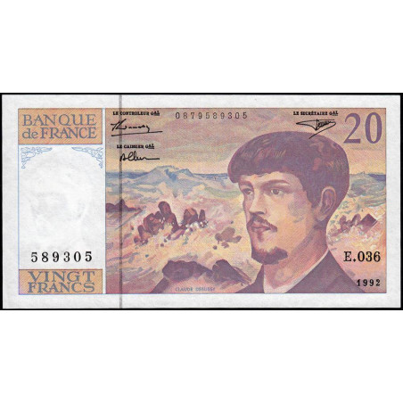 F 66bis-03 - 1992 - 20 francs - Debussy - Série E.036 - Etat : SUP+