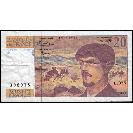 F 66ter-02 - 1997 - 20 francs - Debussy - Série B.055 - Etat : B+