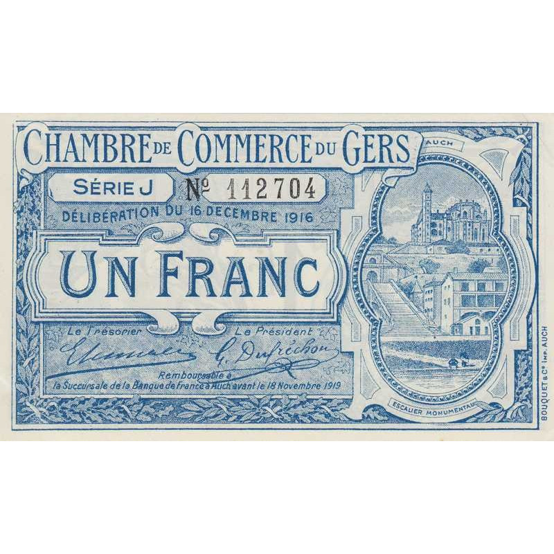 Auch (Gers) - Pirot 15-10 - 1 franc - Série J - 16/12/1916 - Etat : SUP+