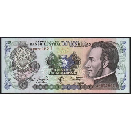 Honduras - Pick 81b - 5 lempiras - Série AH - 18/09/1997 - Etat : NEUF