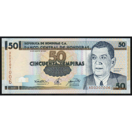 Honduras - Pick 88a - 50 lempiras - Série AD - 30/08/2001 - Etat : NEUF