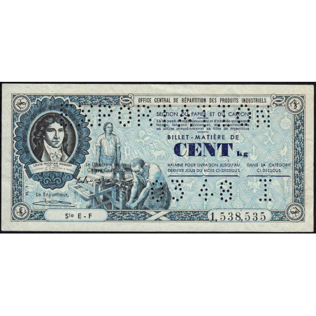 100 kg Papiers et cartons - 03/1948 - Exportation - Code I - Série EF - Etat : SUP