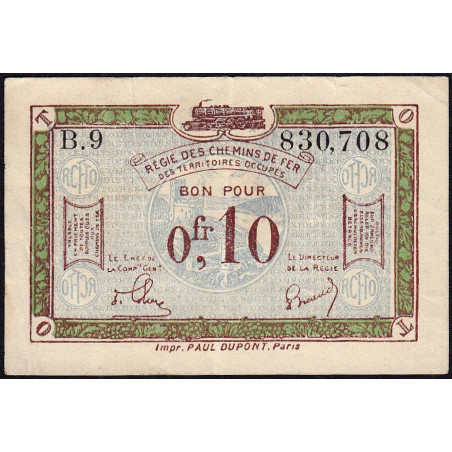 Allemagne - R.C.F.T.O. - Pirot 135-2 - Série B.9 - 10 centimes - 1923 - Etat : TTB+
