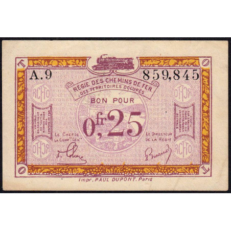 Allemagne - R.C.F.T.O. - Pirot 135-3 - Série A.9 - 25 centimes - 1923 - Etat : TTB+