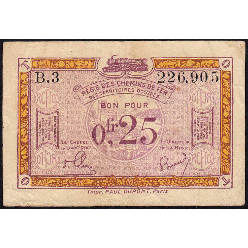 Allemagne - R.C.F.T.O. - Pirot 135-3 - Série B.3 - 25 centimes - 1923 - Etat : TB