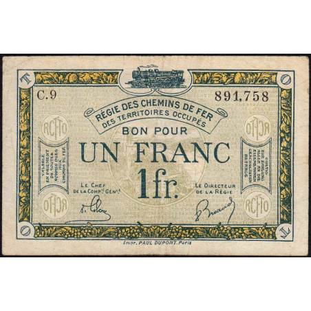 Allemagne - R.C.F.T.O. - Pirot 135-5 - Série C.9 - 1 franc - 1923 - Etat : TB+