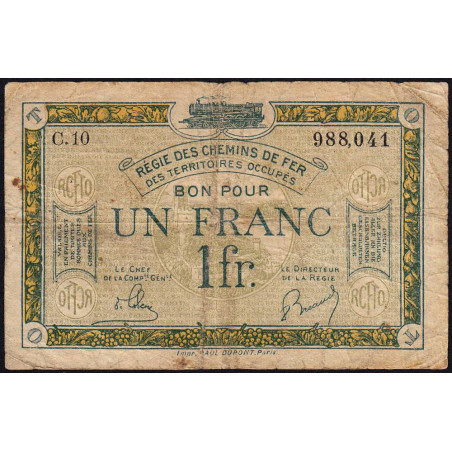 Allemagne - R.C.F.T.O. - Pirot 135-5 - Série C.10 - 1 franc - 1923 - Etat : B+