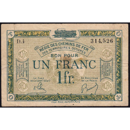 Allemagne - R.C.F.T.O. - Pirot 135-5 - Série D.4 - 1 franc - 1923 - Etat : TB