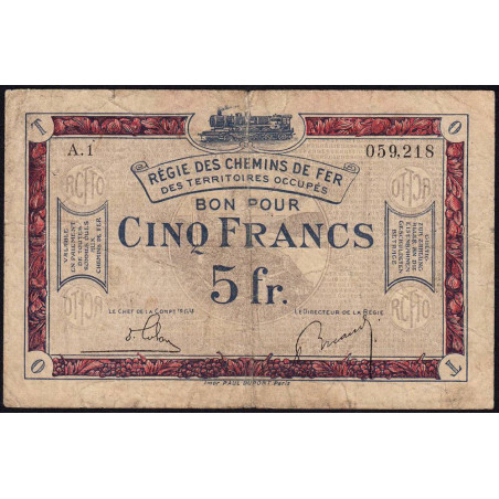 Allemagne - R.C.F.T.O. - Pirot 135-6 - Série A.1 - 5 francs - 1923 - Etat : B+