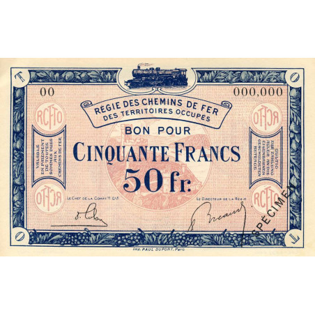 Allemagne - R.C.F.T.O. - Pirot 135-9 - Spécimen - 50 francs - 1923 - Etat : NEUF