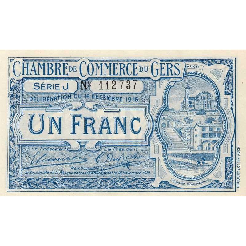 Auch (Gers) - Pirot 15-10 - 1 franc - Série J - 16/12/1916 - Etat : NEUF