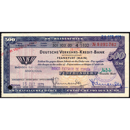 Allemagne RFA - Chèque Voyage - Deutsche Verkehrs-Kredit-Bank - 500 DM - 1973 - Etat : SUP