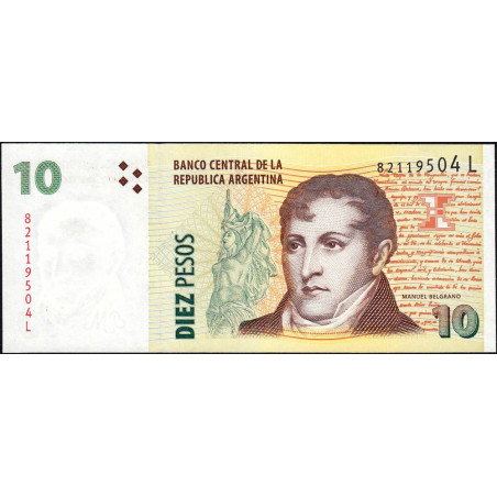 Argentine - Pick 354a_5 - 10 pesos - Série L - 2010 - Etat : NEUF