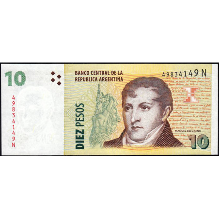 Argentine - Pick 354a_5 - 10 pesos - Série N - 2010 - Etat : NEUF