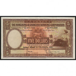 Hong Kong - Pick 180a - The H. S. B. C. - 5 dollars - 14/12/1957 - Etat : SUP