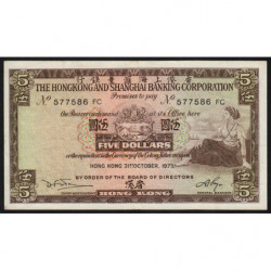 Hong Kong - Pick 181f - The H. S. B. C. - 5 dollars - 31/10/1973 - Etat : TTB