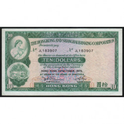Hong Kong - Pick 182g - The H. S. B. C. - 10 dollars - 31/10/1973 - Etat : TTB+