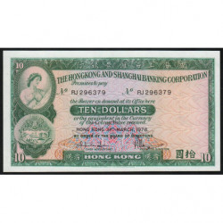 Hong Kong - HSBC - Pick 182h_2 - 10 dollars - Série RJ - 31/03/1978 - Etat : NEUF