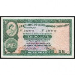 Hong Kong - Pick 182h2 - The H. S. B. C. - 10 dollars - 31/03/1979 - Etat : TTB