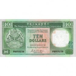Hong Kong - Pick 191a - The H. S. B. C. - 10 dollars - 01/01/1987 - Etat : NEUF