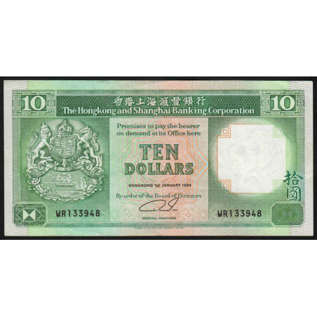 Hong Kong - HSBC - Pick 191c_1 - 10 dollars - Série WR - 01/01/1989 - Etat : TTB