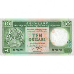 Hong Kong - Pick 191c2 - The H. S. B. C. - 10 dollars - 01/01/1991 - Etat : NEUF