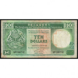 Hong Kong - Pick 191c2 - The H. S. B. C. - 10 dollars - 01/01/1992 - Etat : TB