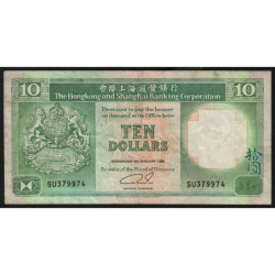 Hong Kong - Pick 191c2 - The H. S. B. C. - 10 dollars - 01/01/1992 - Etat : TB