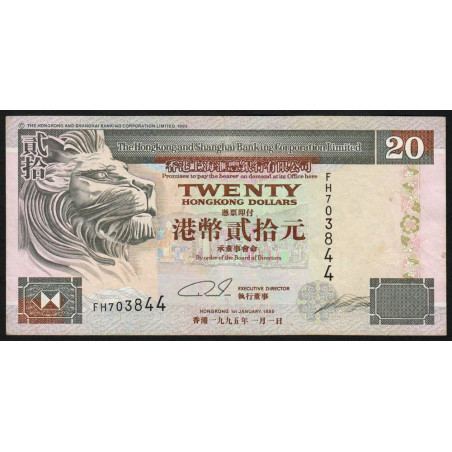 Hong Kong - HSBC Limited - Pick 201b_1 - 20 dollars - Série FH - 01/01/1995 - Etat : TTB+