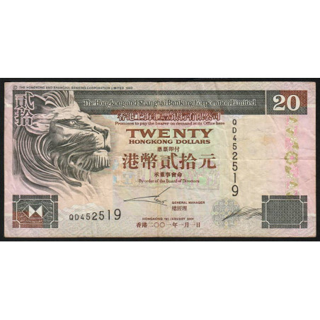 Hong Kong - HSBC Limited - Pick 201d_4 - 20 dollars - Série QD - 01/01/2001 - Etat : TB