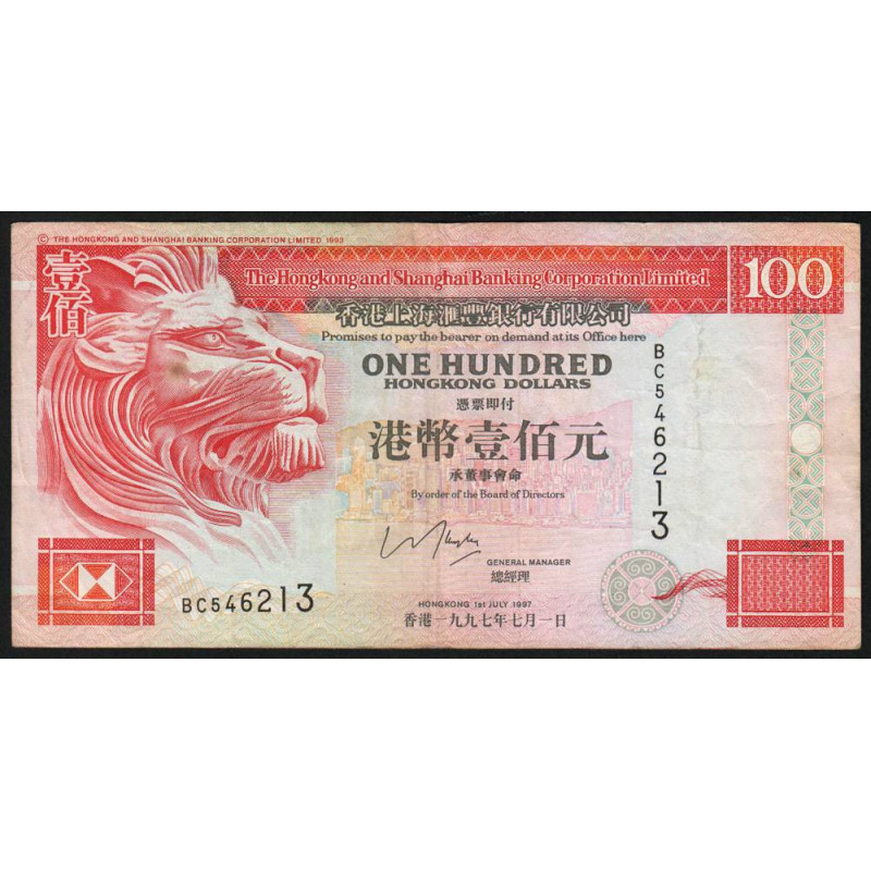 Hong Kong - HSBC Limited - Pick 203b_2 - 100 dollars - Série BC - 01/07/1997 - Etat : TB+