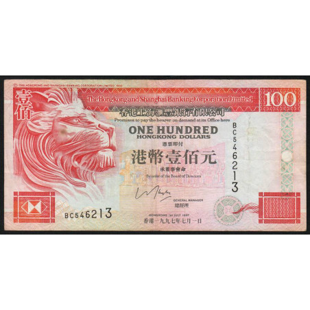 Hong Kong - HSBC Limited - Pick 203b_2 - 100 dollars - Série BC - 01/07/1997 - Etat : TB+