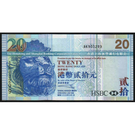 Hong Kong - HSBC Limited - Pick 207a - 20 dollars - Série AK - 01/07/2003 - Etat : NEUF