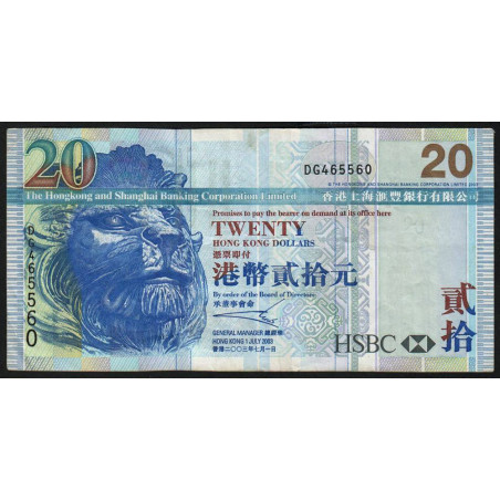 Hong Kong - HSBC Limited - Pick 207a - 20 dollars - Série DG - 01/07/2003 - Etat : TTB