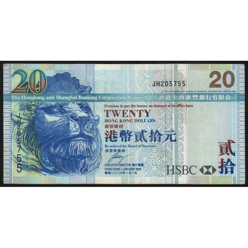 Hong Kong - HSBC Limited - Pick 207c - 20 dollars - Série JH - 01/01/2006 - Etat : TTB