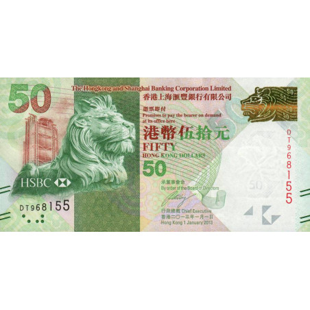 Hong Kong - HSBC Limited - Pick 213c - 50 dollars - Série DT - 01/01/2013 - Etat : NEUF