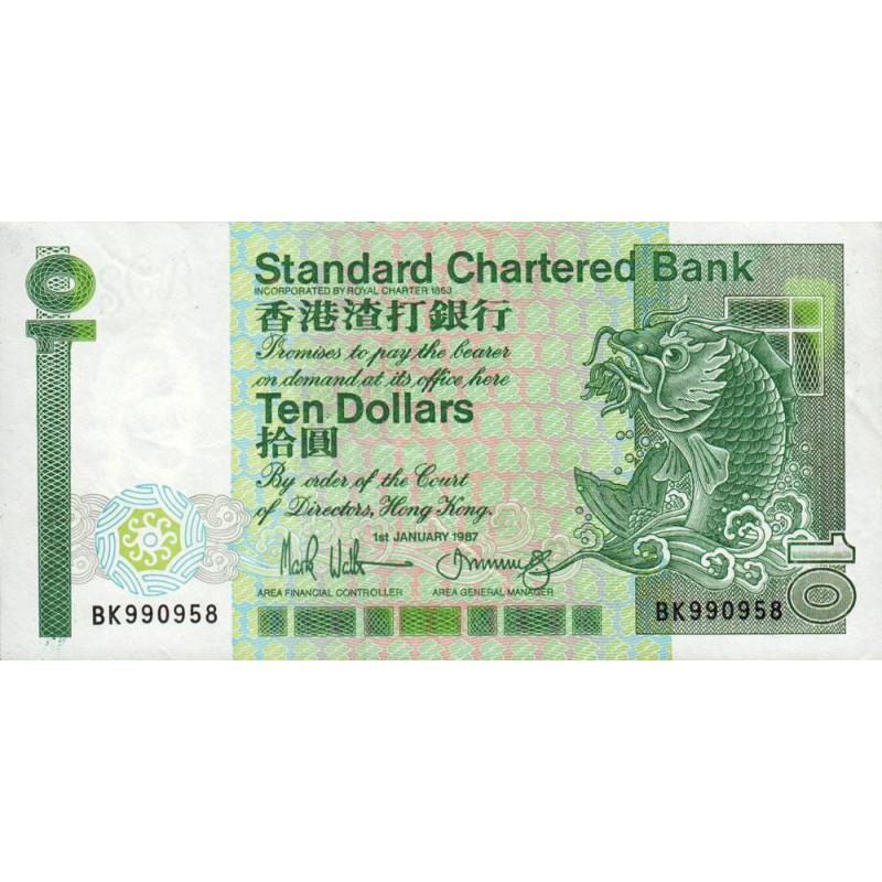 Hong Kong - Pick 278b - Standard Chartered Bank - 10 dollars - 01/01/1987 - Etat : SUP