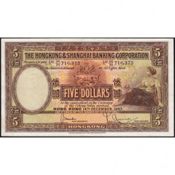 Hong Kong - Pick 180a - The H. S. B. C. - 5 dollars - 14/12/1957 - Etat : SUP