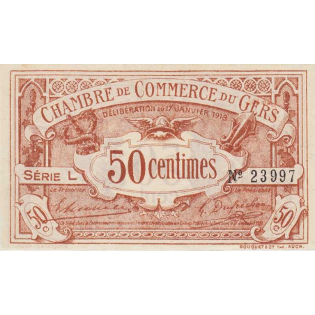 Auch (Gers) - Pirot 15-11 - 50 centimes - Série L - 17/01/1918 - Etat : SPL