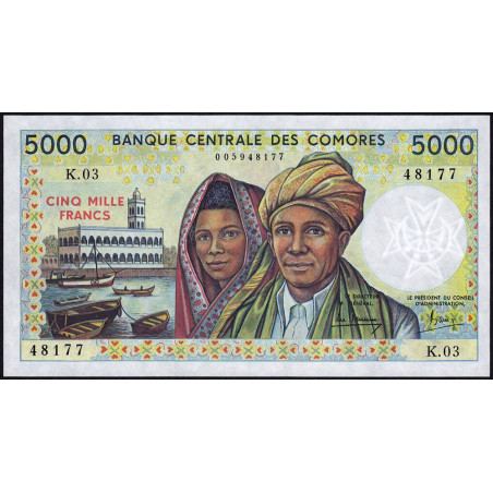 Comores - Pick 12a_2 - 5'000 francs - Série K.03 - 1988 - Etat : NEUF