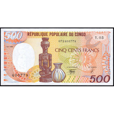 Congo (Brazzaville) - Pick 8c - 500 francs - Série Y.03 - 01/01/1990 - Etat : NEUF