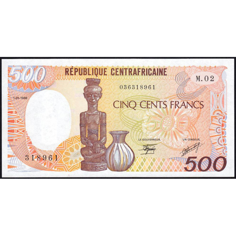Centrafrique - Pick 14b - 500 francs - Série M.02 - 01/01/1986 - Etat : NEUF