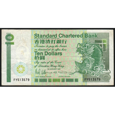 Hong Kong - Pick 278d - Standard Chartered Bank - 10 dollars - 01/01/1991 - Etat : TB+