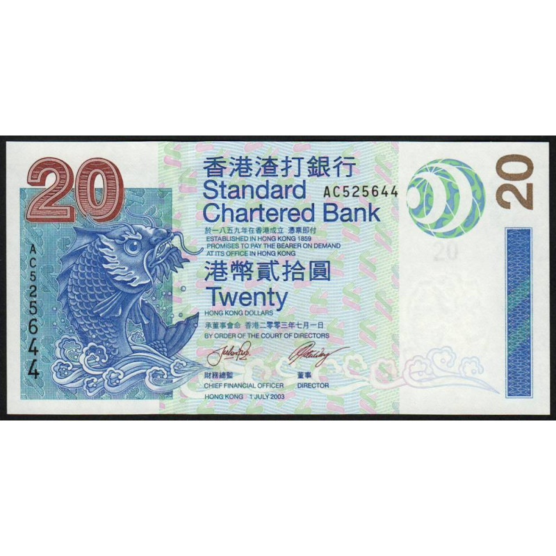 Hong Kong - Pick 291 - Standard Chartered Bank - 20 dollars - 01/07/2003 - Etat : NEUF