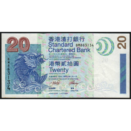 Hong Kong - Pick 291 - Standard Chartered Bank - 20 dollars - 01/07/2003 - Etat : TTB