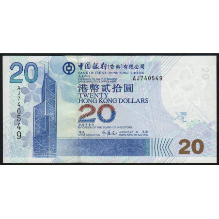 Hong Kong - Pick 335a - Bank of China - 20 dollars - 01/07/2003 - Etat : NEUF