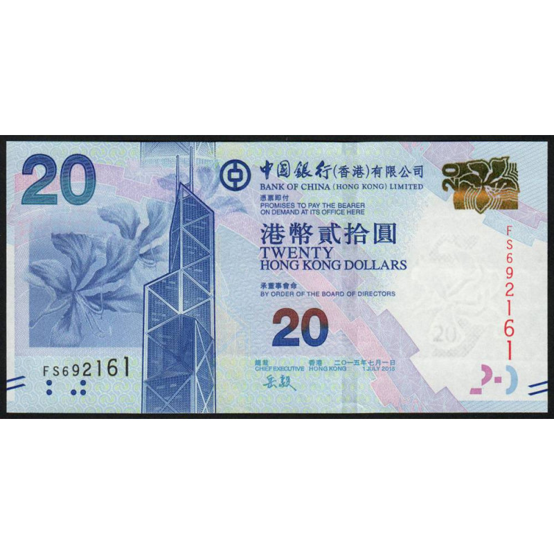 Hong Kong - Bank of China - Pick 341e - 20 dollars - Série FS - 01/01/2015 - Etat : NEUF